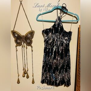 Gabrielle Sequin Mini Dress - Size L Black/Silver by Fashion Nova